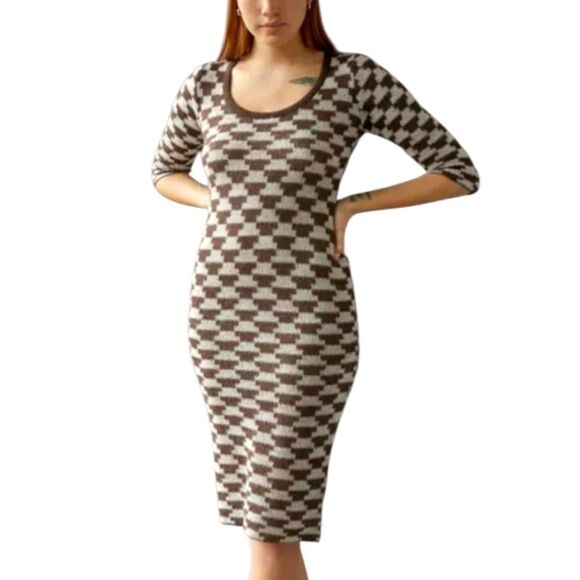 LISA SAYS GAH Women's Mafalda Knit Midi Dress In Brown Multi Size M - Picture 1 of 7